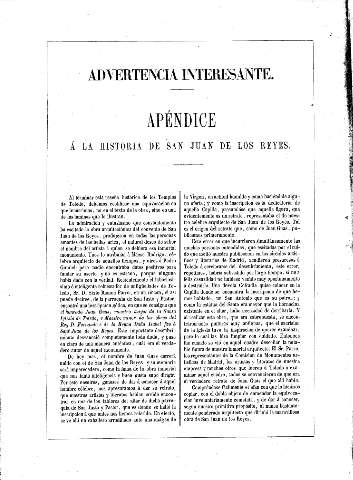 Advertencia interesante. Apéndice á la historia de San Juan de los Reyes