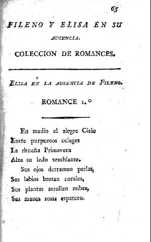 Fileno y Elisa en su ausencia. Colección de Romances.