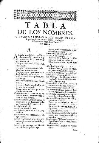 Tabla de los nombres, y casos más notables contenidos en esta segunda parte