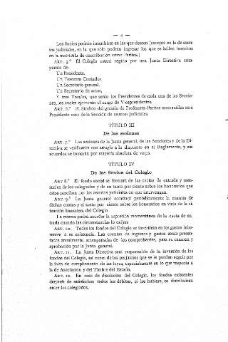 Título II. De las sesiones. Título IV. De los fondos del Colegio