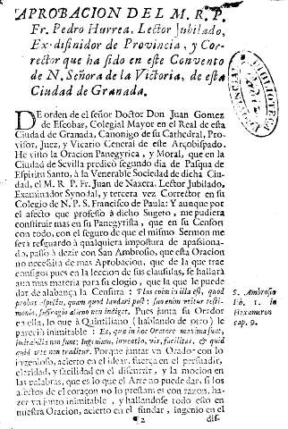Aprobacion del M.R.P. Fr. Pedro Hurrea, Lector Jubilado, Ex-difinidor de Provincia, y Corrector que ha sido de este Convento ...