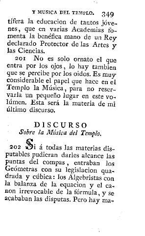 Discurso. Sobre la Música del Templo
