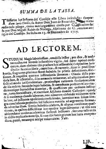 Summa de la tassa. Ad lectorem