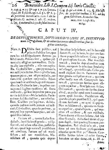 Caput IV. De definitionibus, divissionibvs libri IV. Institvtio num valium, et de aduersus omnes objectionibus siue legibus contariis.