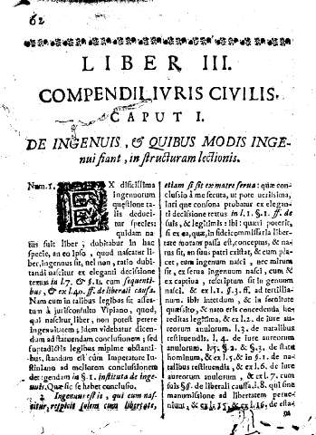 Liber III. Compendii ivris civilis. Caput I. De ingenius, et quibus modis ingenui fiant, in structuram lectionis