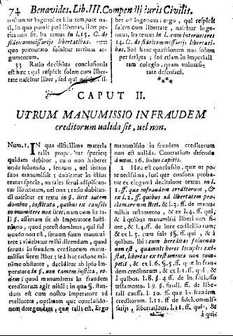 Caput II. Utrum manumissio in fraudem creditorum ualida fit, uel non.