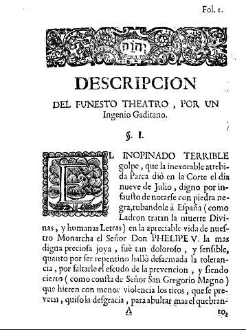 Descripcion del funesto theatro, por un Ingenio Gaditano. I.
