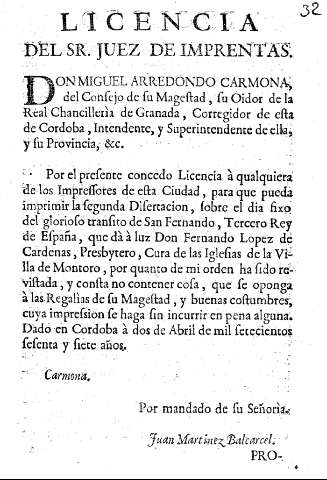 Licencia del Sr. juez de imprentas.