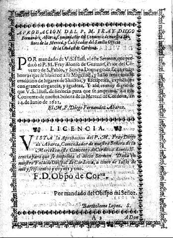 Aprobacion del P.M. Fray Diego Fernández, ...