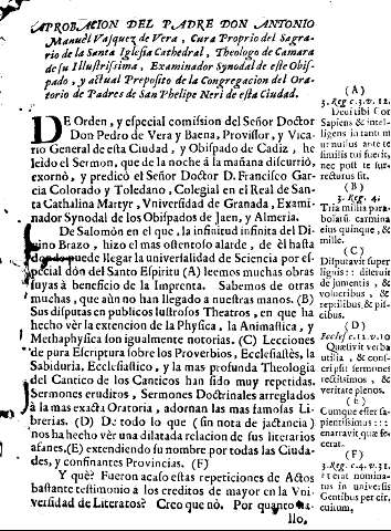 Aprobacion del padre Don Antonio Manuel Vázquez de Vera, Cura Propio del Sagrario de la Santa Iglesia Cathedral ...