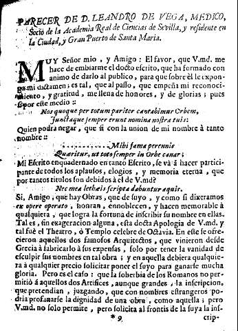 Parecer de D. Leandro de Vega, medico, socio de la Academia Real de Ciencias de Sevilla, y residente en la ciudad, y Gran Puerto de Santa María