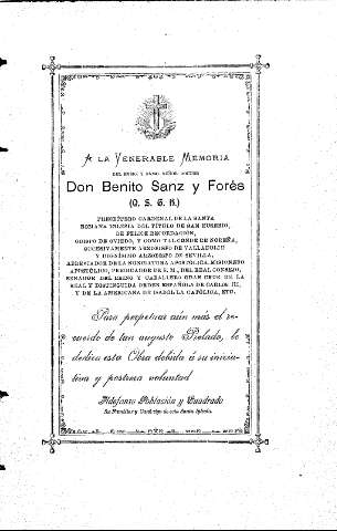A la venerable memoria del --- Don Benito Sanz y Forés ...