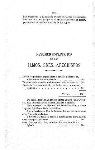 Resumen estadístico de los Ilmos. Sres. Arzobispos
