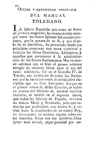 Origen y antiguedad venerable del manual toledano