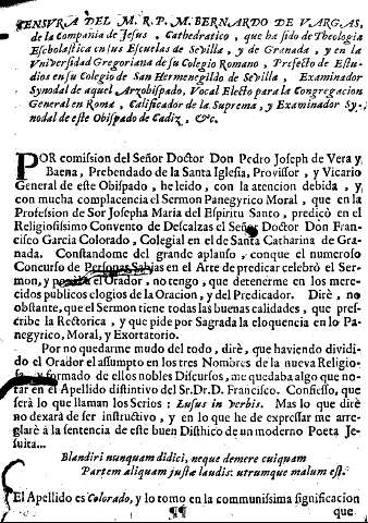 Censvra del M. R. P. M. Bernardo de Vargas, de la Compañis de Jesus, Cathedratico, que ha sido de Theologia Escholastica en sus Escuelas de Sevilla ...