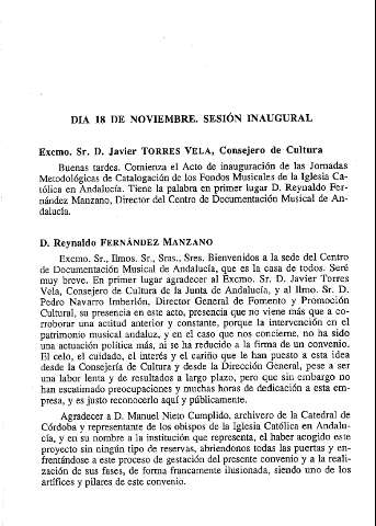 Día 18 de noviembre. Sesión inagural