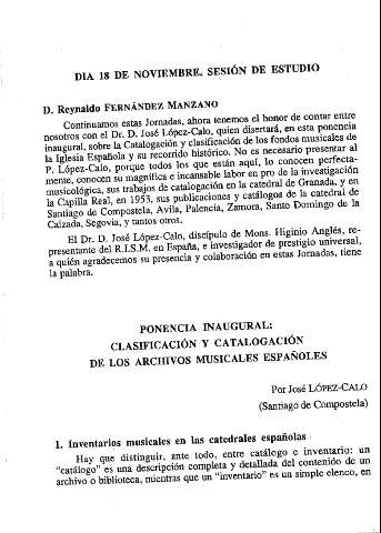 Ponencia inagural: clasificación y catalogación de los archivos musicales españoles