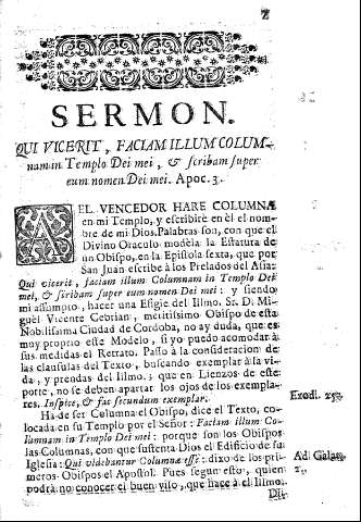 Sermon qui vicerit, faciamillum columnam in Templo Dei mei, et scribam supereum nomen Dei mei. Apoc. 3.   