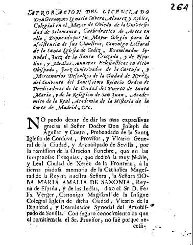 Aprobacion del licenciado Don Geronymo Ignacio Cavero Alvarez y Robles, Colegial en el Mayor de Oviedo de la Universidad de Salamanca ...