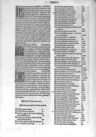 Liber Quintus y Tabula libri quinti