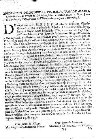 Aprobacion de los muy RR. PP. MM. Fr. Juan de Aliaga, ...