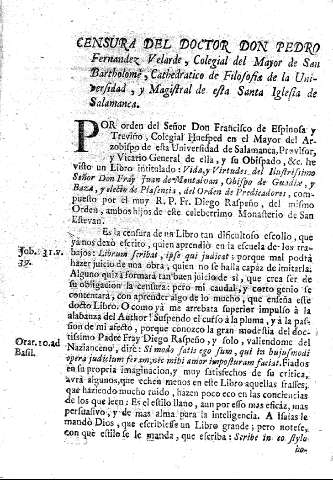 Censura del Doctor Don Pedro Fernandez Velarde, ...