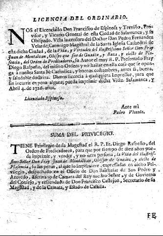 Licencia del ordinario. Suma del Privicegio.