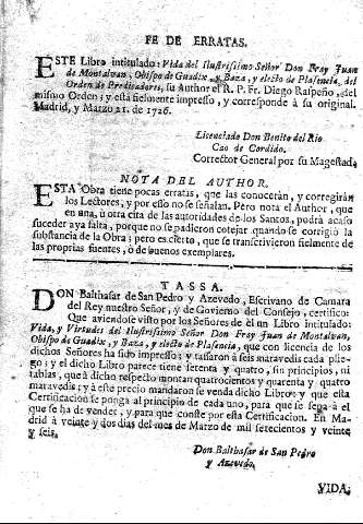 Fe de erratas. Nota del author. Tassa.