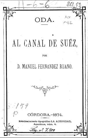 Oda. Al Canal de Suéz, por D. Manuel Fernández Ruano.