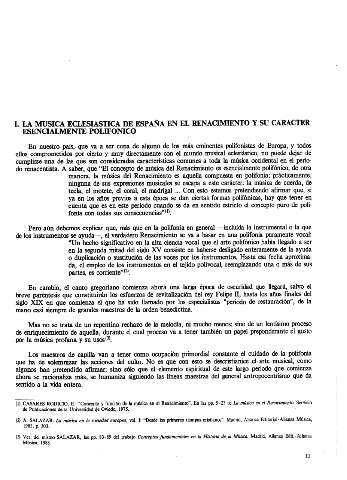 I. La musica eclesiastica de España en el Renacimiento y su caracter esencialmente polifonico