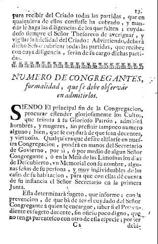 Numero de congregantes, formalidad, que se debe observár en admitirlos.