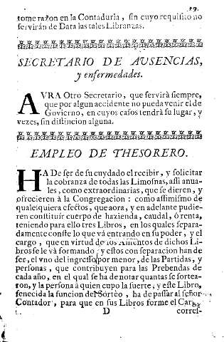 Secretario de ausencias, y enfermedades. Empleo de thesorero.