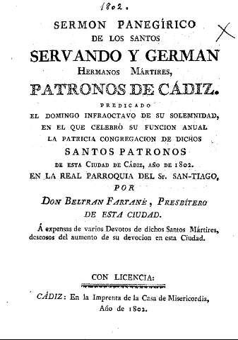 Sermon panegírico de los santos Servando y German hermanos mártires, patronos de Cádiz.