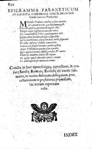 Epigramma paraeneticum ad caelestia capessenda Sancti Brunonis Carthusianorum Patriarchae