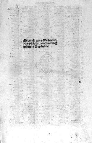 Secunda pars Dictionarii Incipit in littera Efiniturqz in littera O inclusine