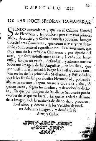Capitulo XII. De las doce señoras camareras.