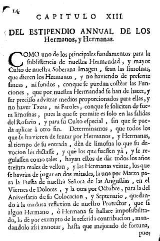 Capitulo XIII. Del estipendio annual de los hermanos, y hermanas.