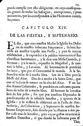 Capitulo XIV. De las fiestas, y septenario.