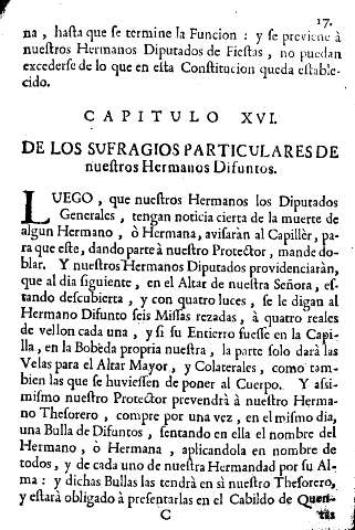 Capitulo XVI. De los sufragios particulares de nuestros hermanos difuntos.