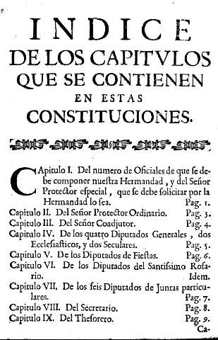 Indice de los capitulos que se contienen en estas constituciones