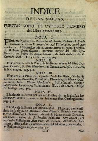 Indice de las notas puestas sobre el capítulo primero del libro antecedente