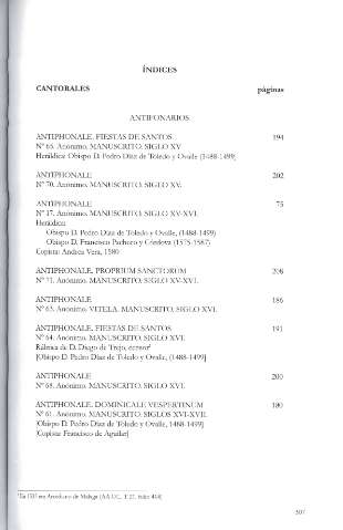 Índices. Cantorales