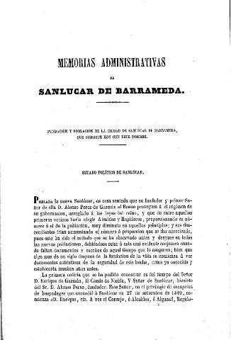 Memorias administrativas de Sanlucar de Barrameda.