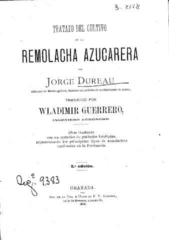 Tratado del cultivo de la remolacha azucarera por Jorge Dureau..., traducido por Wladimir Guerrero