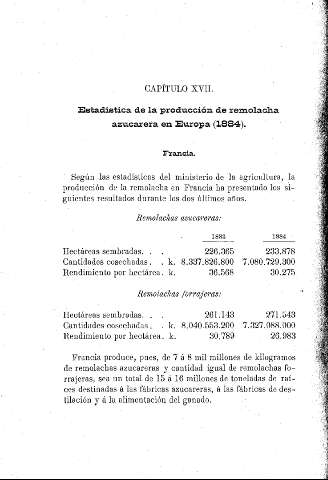 Capítulo XVII. Estadística de la producción de remolacha azucarera en Europa (1884)  