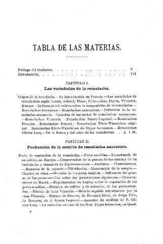 Tabla de las materias