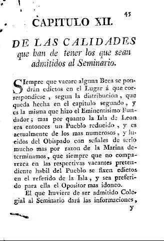 Capitulo XII. De las calidades que han de tener los que sean admitidos al Seminario.