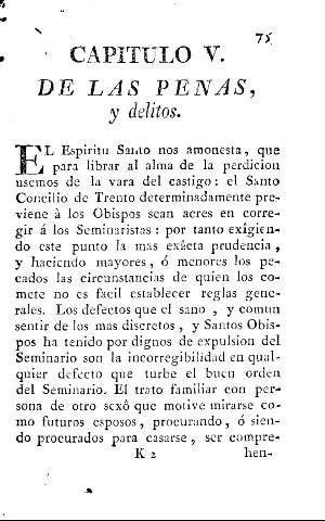 Capitulo V. De las penas, y delitos.