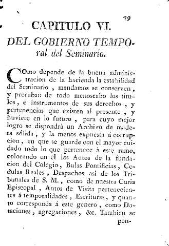 Capitulo VI. Del gobierno temporal del Seminario.