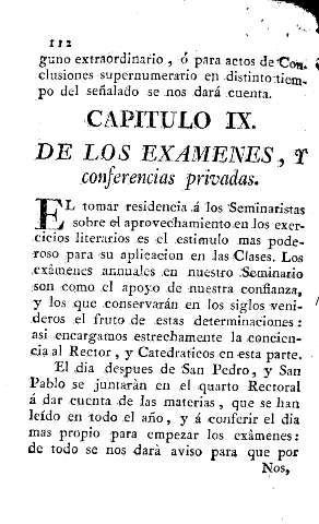 Capitulo IX. De los examenes, y conferencias privadas.